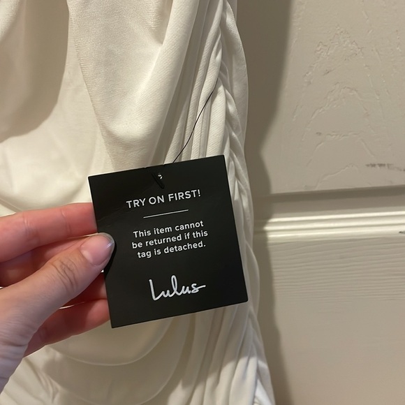 Womens New Lulús Total Appeal White Ruched One-Shoulder Bodycon Midi Dress - Picture 7 of 11